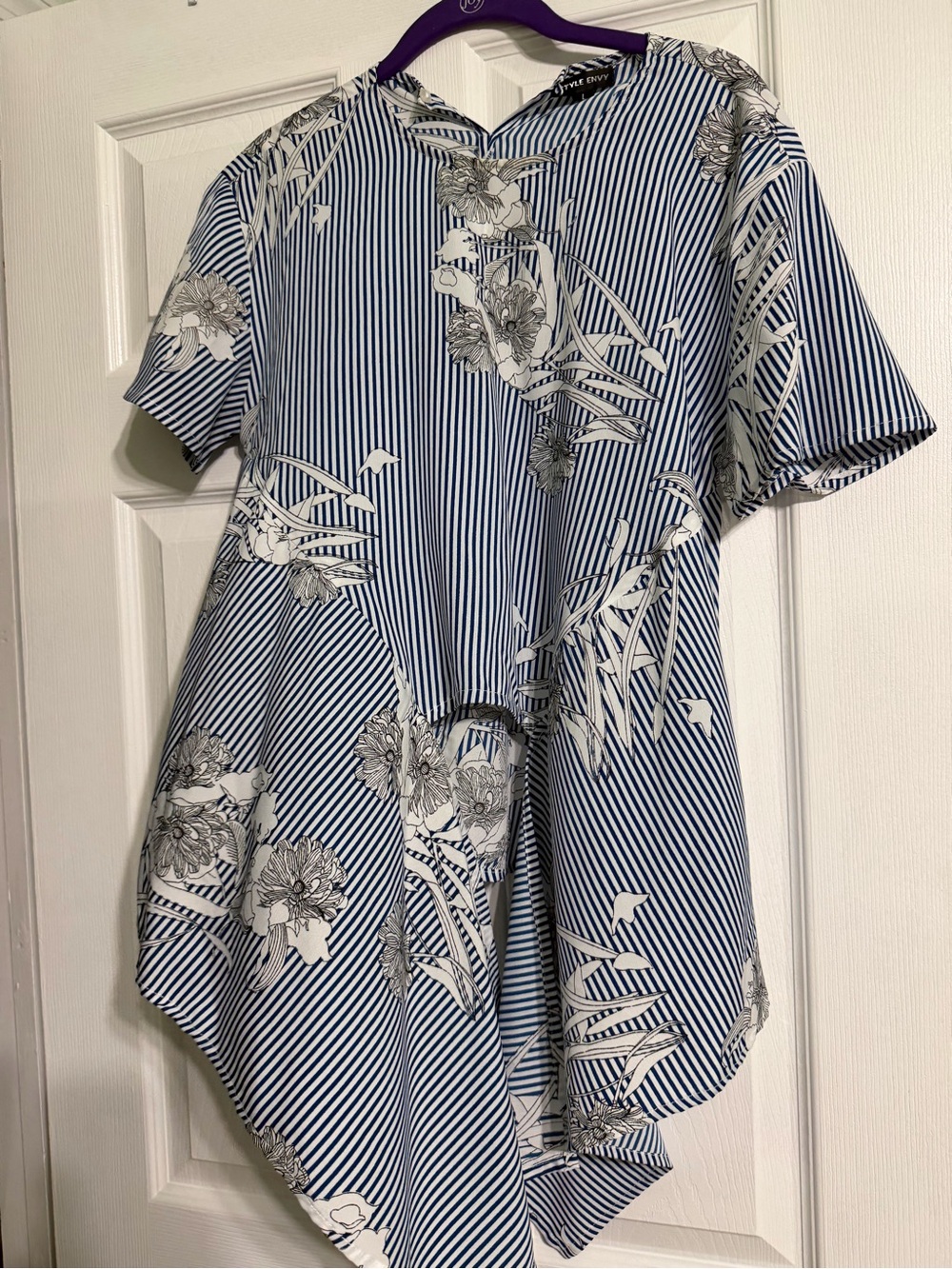 Style & Co. Blue & White Striped Floral Tunic